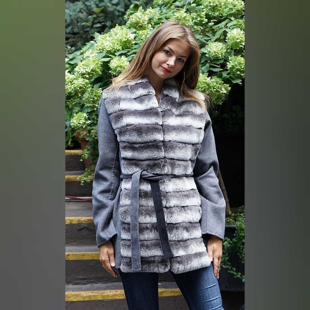 SALE Grey Wool Jacket Rex Rabbit - Picture 6 of 6